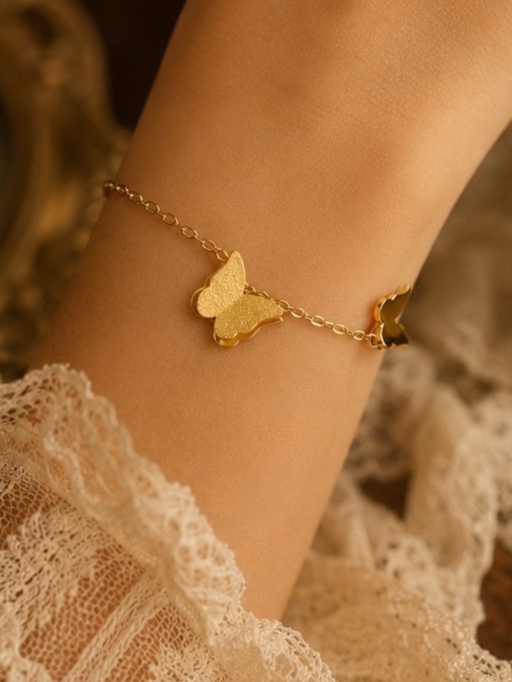 Elegant Golden Butterfly Layered Bracelet - Picture 3 of 3